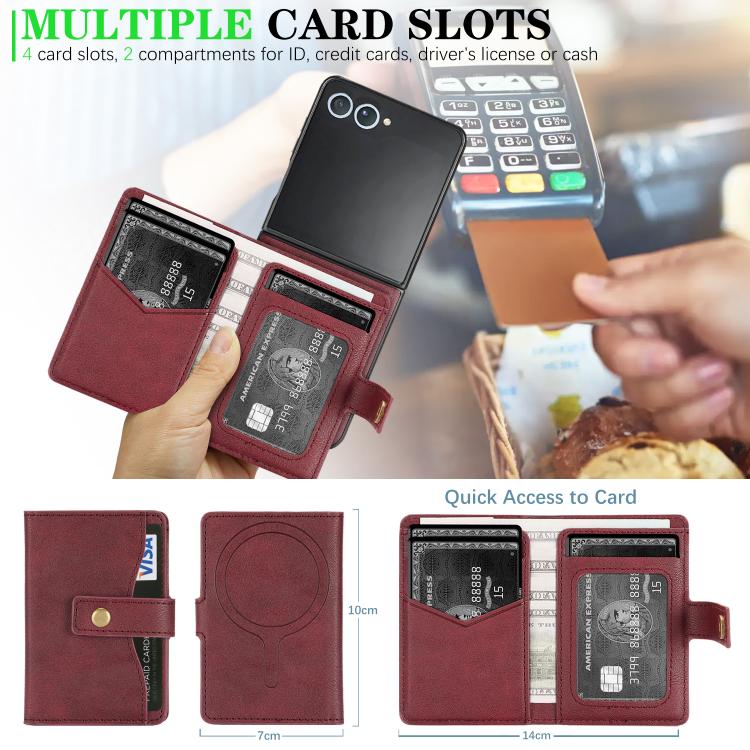 For Samsung Galaxy Z Flip7 Kalebol Magnetic Button Card Bag MagSafe Ring Leather Phone Case