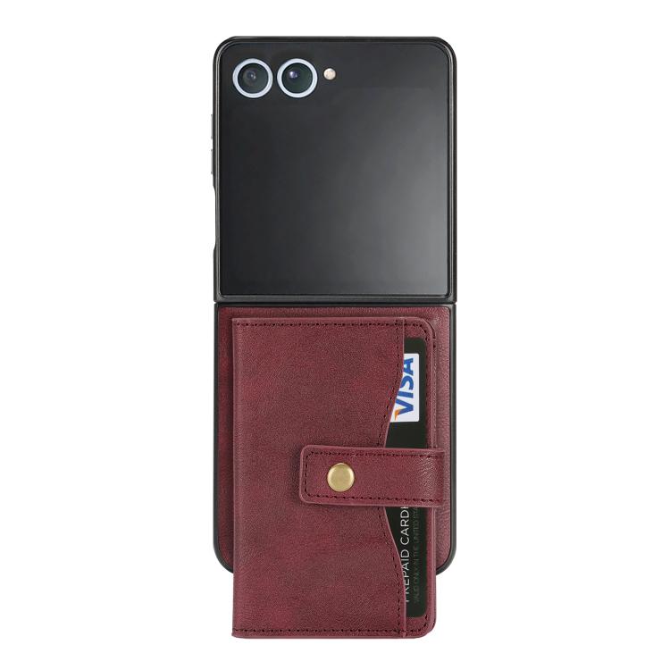 For Samsung Galaxy Z Flip7 Kalebol Magnetic Button Card Bag MagSafe Ring Leather Phone Case