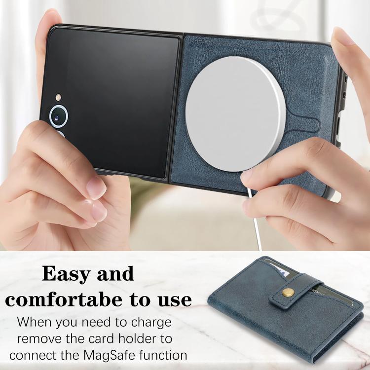 For Samsung Galaxy Z Flip7 Kalebol Magnetic Button Card Bag MagSafe Ring Leather Phone Case