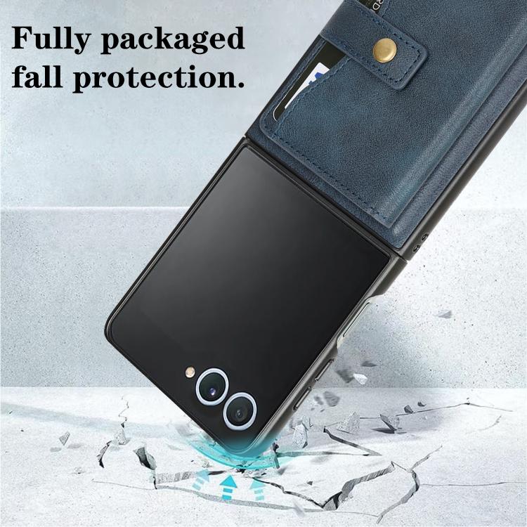 For Samsung Galaxy Z Flip7 Kalebol Magnetic Button Card Bag MagSafe Ring Leather Phone Case