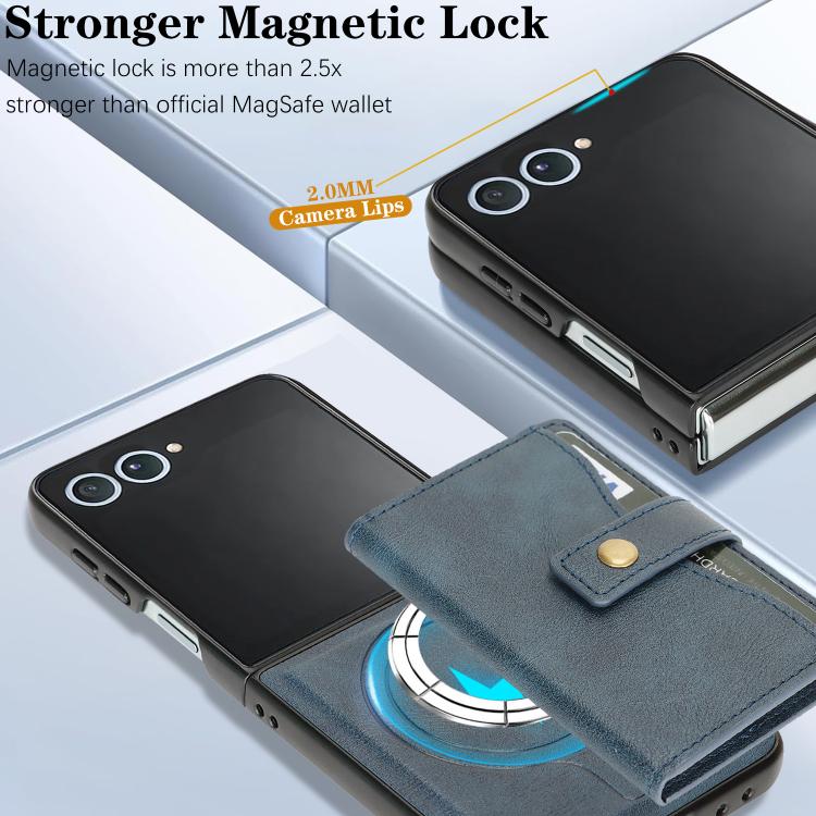 For Samsung Galaxy Z Flip7 Kalebol Magnetic Button Card Bag MagSafe Ring Leather Phone Case