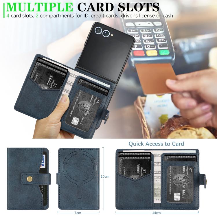 For Samsung Galaxy Z Flip7 Kalebol Magnetic Button Card Bag MagSafe Ring Leather Phone Case