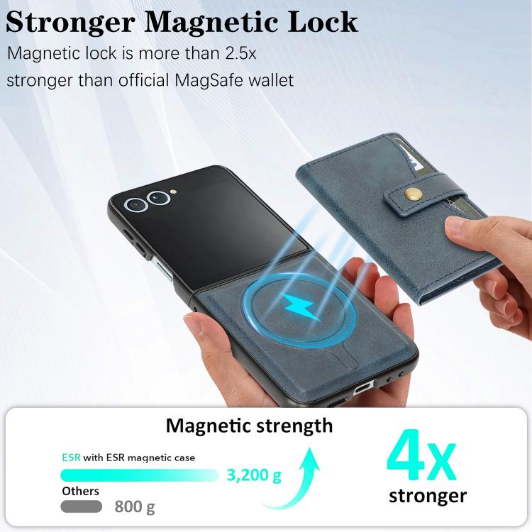 For Samsung Galaxy Z Flip7 Kalebol Magnetic Button Card Bag MagSafe Ring Leather Phone Case