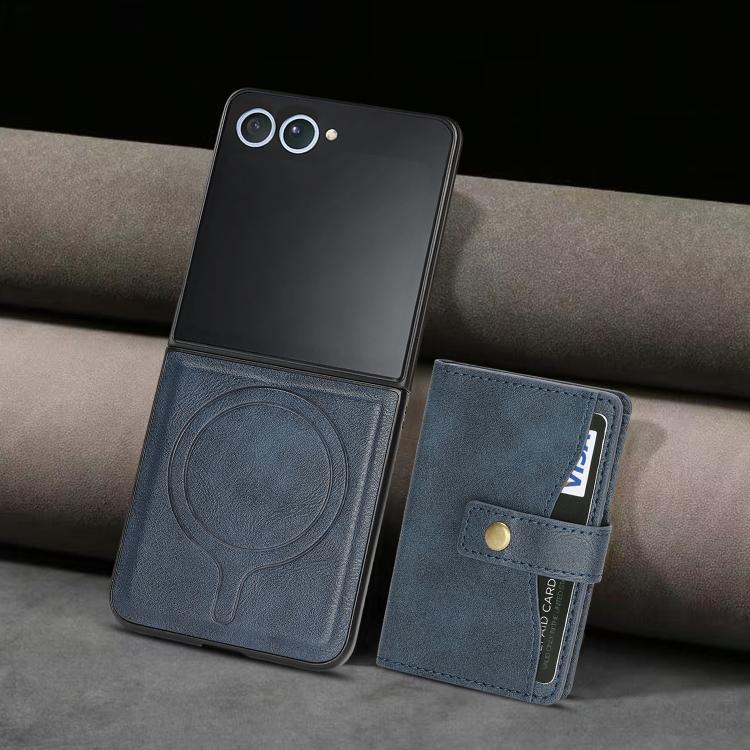For Samsung Galaxy Z Flip7 Kalebol Magnetic Button Card Bag MagSafe Ring Leather Phone Case