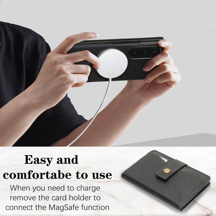 For Samsung Galaxy Z Fold6 Kalebol Magnetic Button Card Bag MagSafe Ring Leather Phone Case