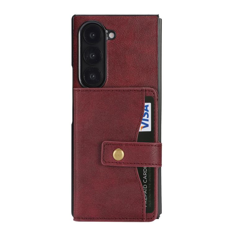 For Samsung Galaxy Z Fold6 Kalebol Magnetic Button Card Bag MagSafe Ring Leather Phone Case