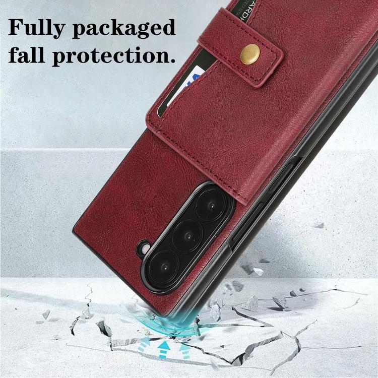 For Samsung Galaxy Z Fold6 Kalebol Magnetic Button Card Bag MagSafe Ring Leather Phone Case