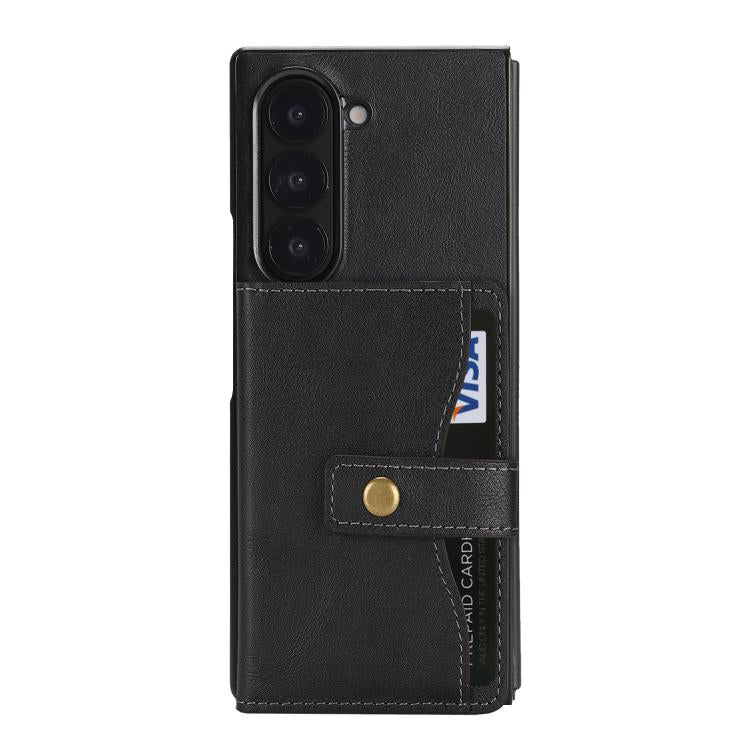 For Samsung Galaxy Z Fold7 Kalebol Magnetic Button Card Bag MagSafe Ring Leather Phone Case