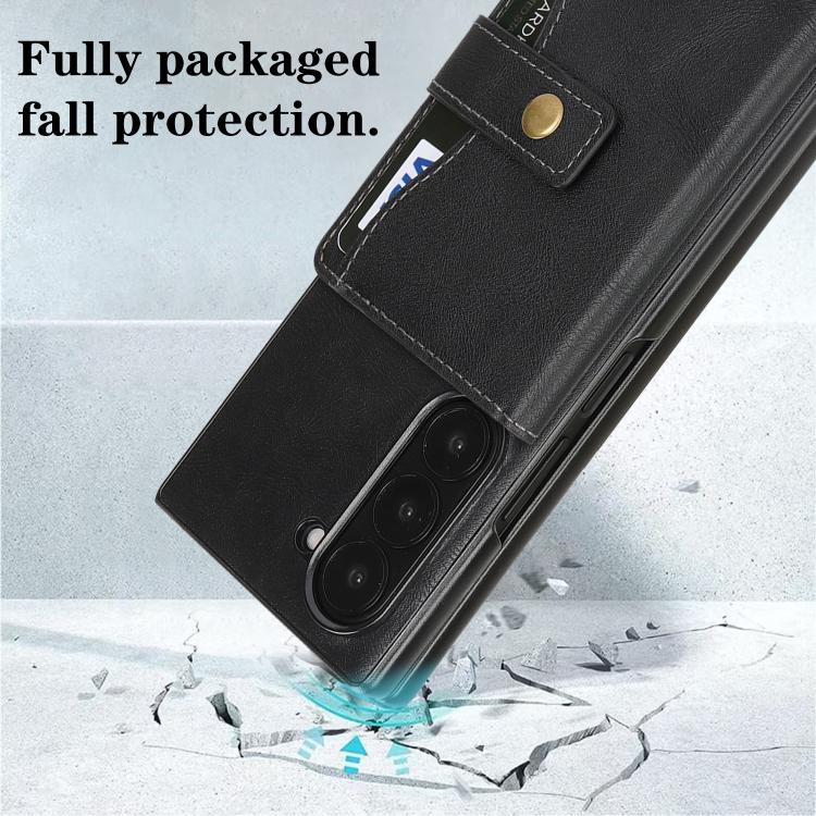 For Samsung Galaxy Z Fold7 Kalebol Magnetic Button Card Bag MagSafe Ring Leather Phone Case