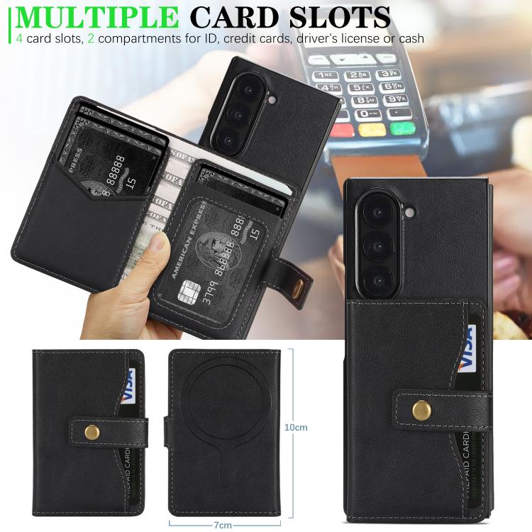 For Samsung Galaxy Z Fold7 Kalebol Magnetic Button Card Bag MagSafe Ring Leather Phone Case