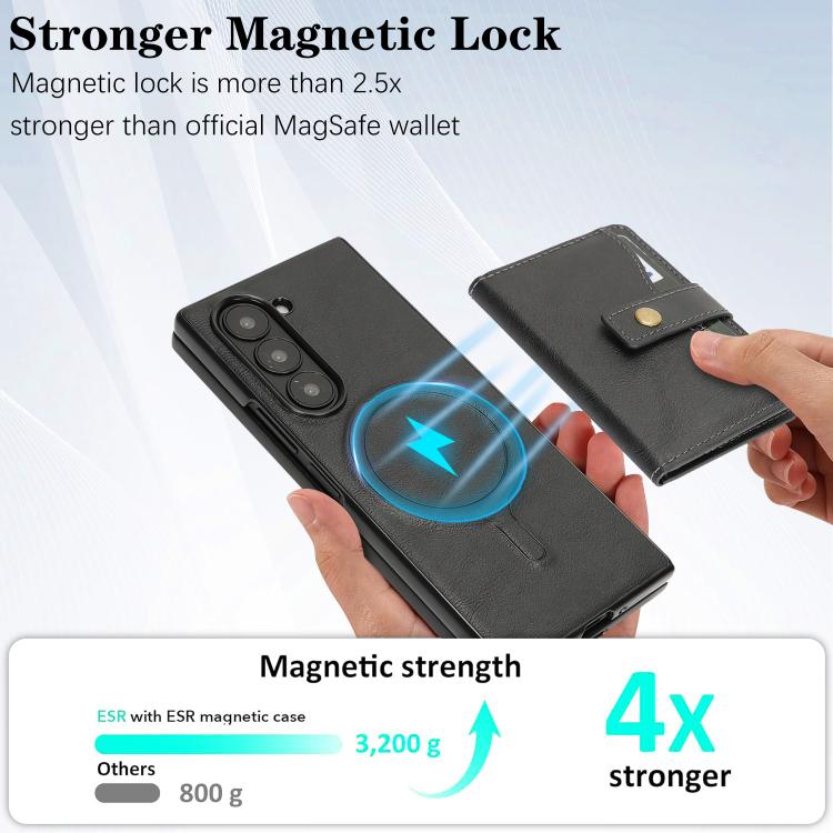For Samsung Galaxy Z Fold7 Kalebol Magnetic Button Card Bag MagSafe Ring Leather Phone Case