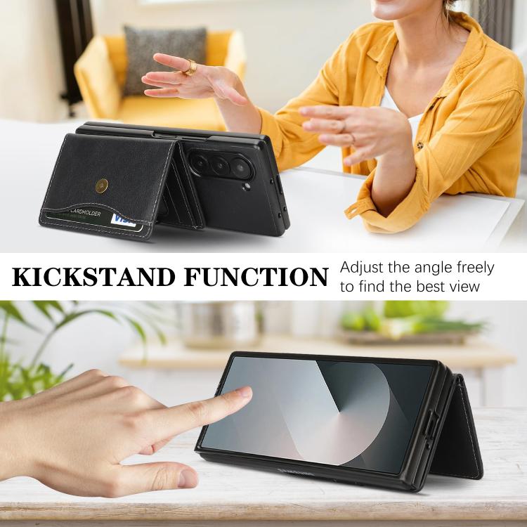 For Samsung Galaxy Z Fold7 Kalebol Magnetic Button Card Bag MagSafe Ring Leather Phone Case