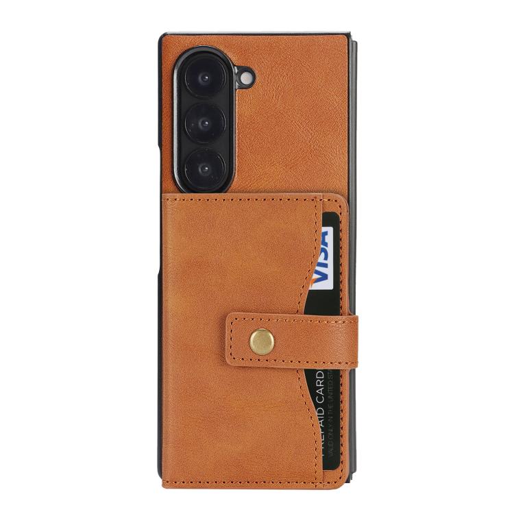 For Samsung Galaxy Z Fold7 Kalebol Magnetic Button Card Bag MagSafe Ring Leather Phone Case