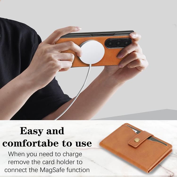 For Samsung Galaxy Z Fold7 Kalebol Magnetic Button Card Bag MagSafe Ring Leather Phone Case