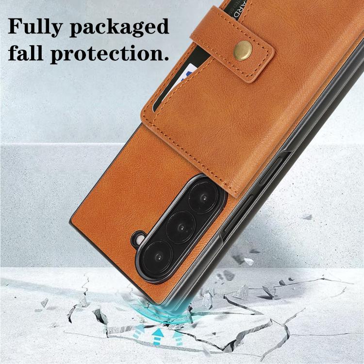 For Samsung Galaxy Z Fold7 Kalebol Magnetic Button Card Bag MagSafe Ring Leather Phone Case