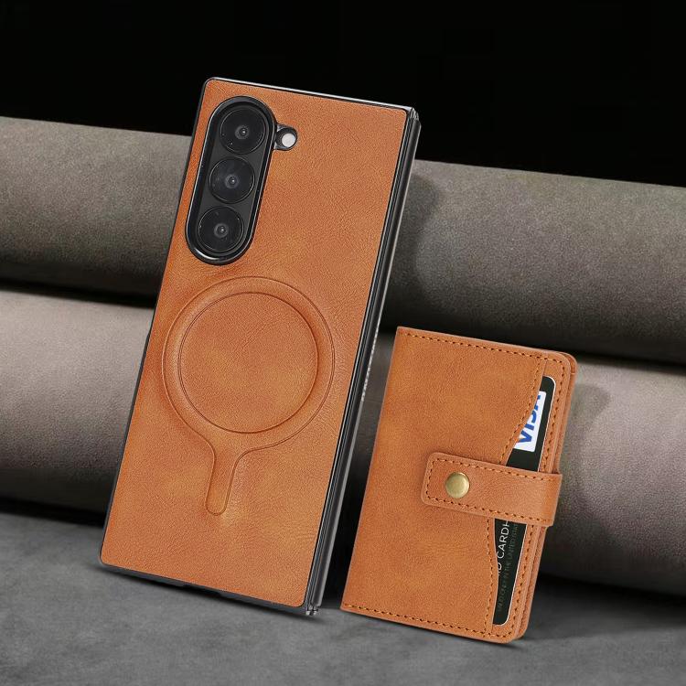 For Samsung Galaxy Z Fold7 Kalebol Magnetic Button Card Bag MagSafe Ring Leather Phone Case