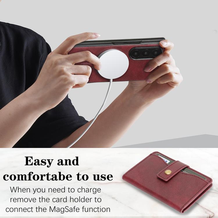 For Samsung Galaxy Z Fold7 Kalebol Magnetic Button Card Bag MagSafe Ring Leather Phone Case