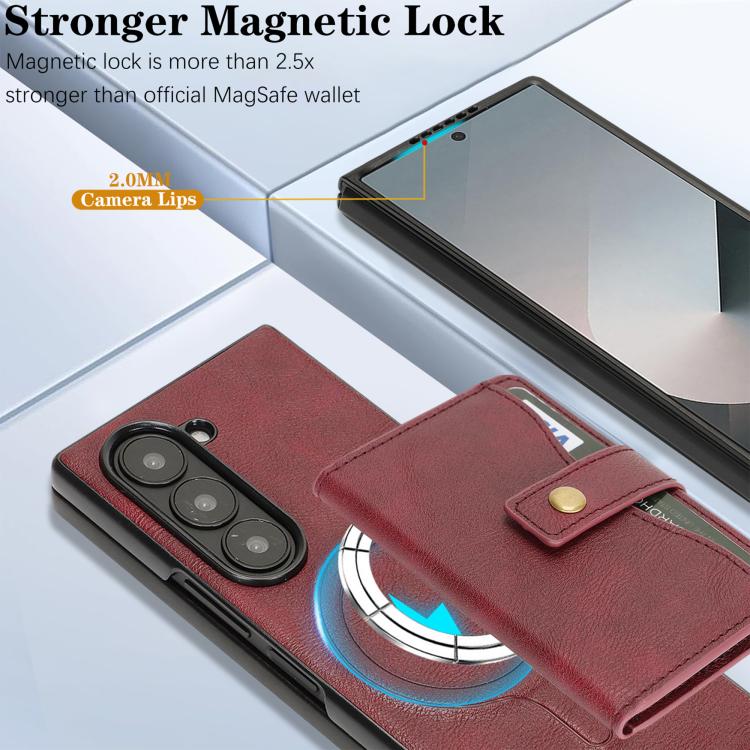 For Samsung Galaxy Z Fold7 Kalebol Magnetic Button Card Bag MagSafe Ring Leather Phone Case