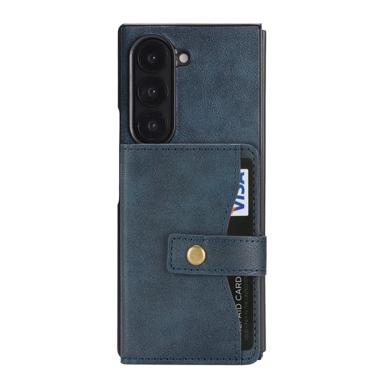 For Samsung Galaxy Z Fold7 Kalebol Magnetic Button Card Bag MagSafe Ring Leather Phone Case