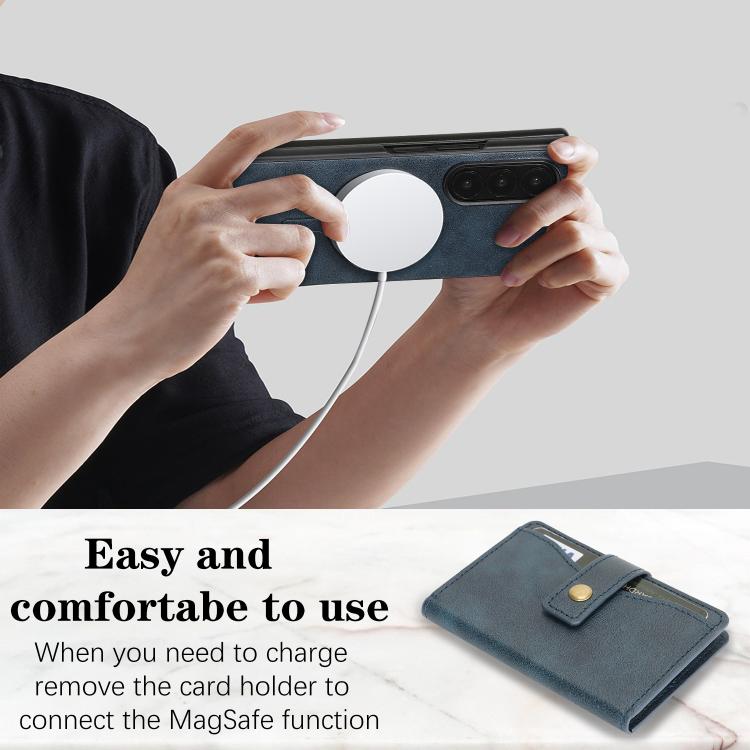 For Samsung Galaxy Z Fold7 Kalebol Magnetic Button Card Bag MagSafe Ring Leather Phone Case