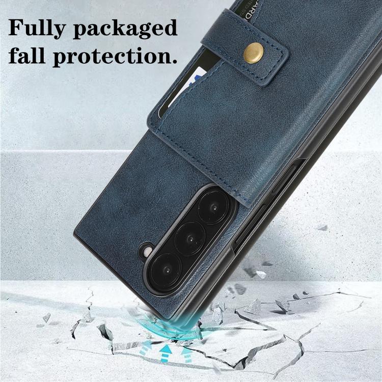 For Samsung Galaxy Z Fold7 Kalebol Magnetic Button Card Bag MagSafe Ring Leather Phone Case