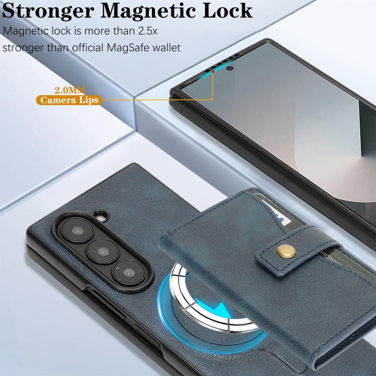 For Samsung Galaxy Z Fold7 Kalebol Magnetic Button Card Bag MagSafe Ring Leather Phone Case