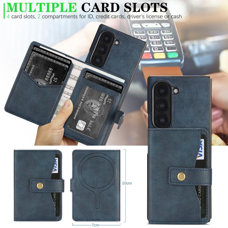 For Samsung Galaxy Z Fold7 Kalebol Magnetic Button Card Bag MagSafe Ring Leather Phone Case
