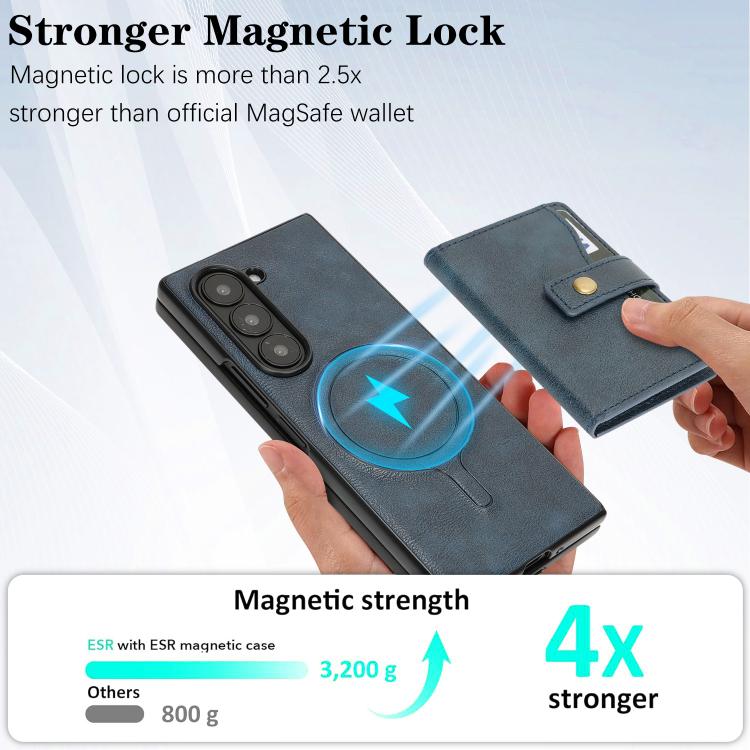 For Samsung Galaxy Z Fold7 Kalebol Magnetic Button Card Bag MagSafe Ring Leather Phone Case