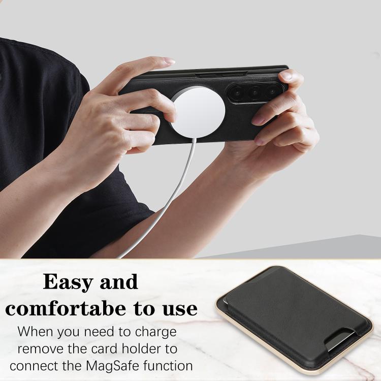 For Samsung Galaxy Z Fold7 Kalebol Slim MagSafe Ring Magnetic Card Bag Leather Phone Case