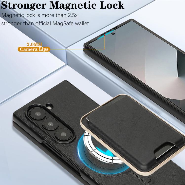 For Samsung Galaxy Z Fold7 Kalebol Slim MagSafe Ring Magnetic Card Bag Leather Phone Case