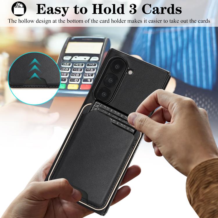 For Samsung Galaxy Z Fold7 Kalebol Slim MagSafe Ring Magnetic Card Bag Leather Phone Case