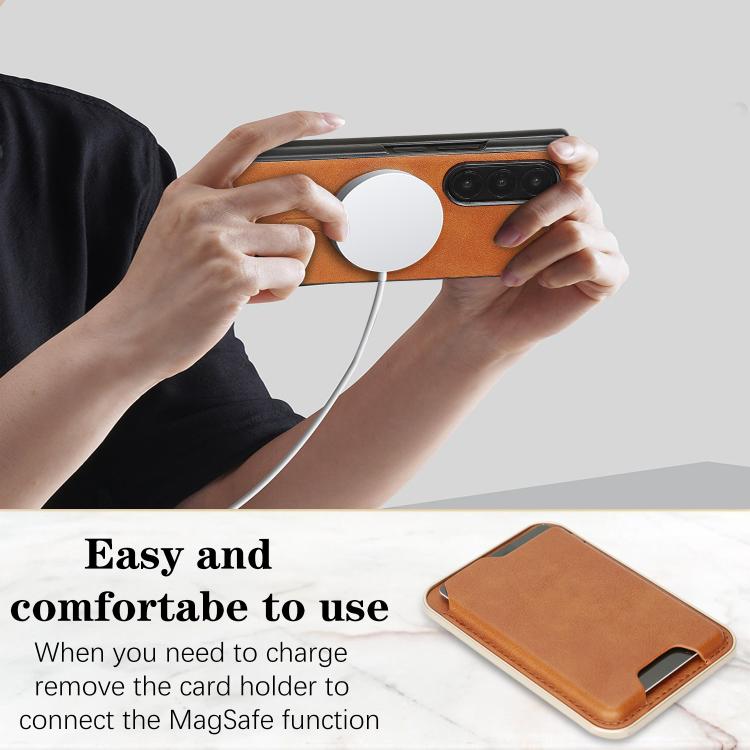 For Samsung Galaxy Z Fold7 Kalebol Slim MagSafe Ring Magnetic Card Bag Leather Phone Case