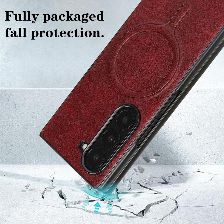 For Samsung Galaxy Z Fold7 Kalebol Slim MagSafe Ring Magnetic Card Bag Leather Phone Case