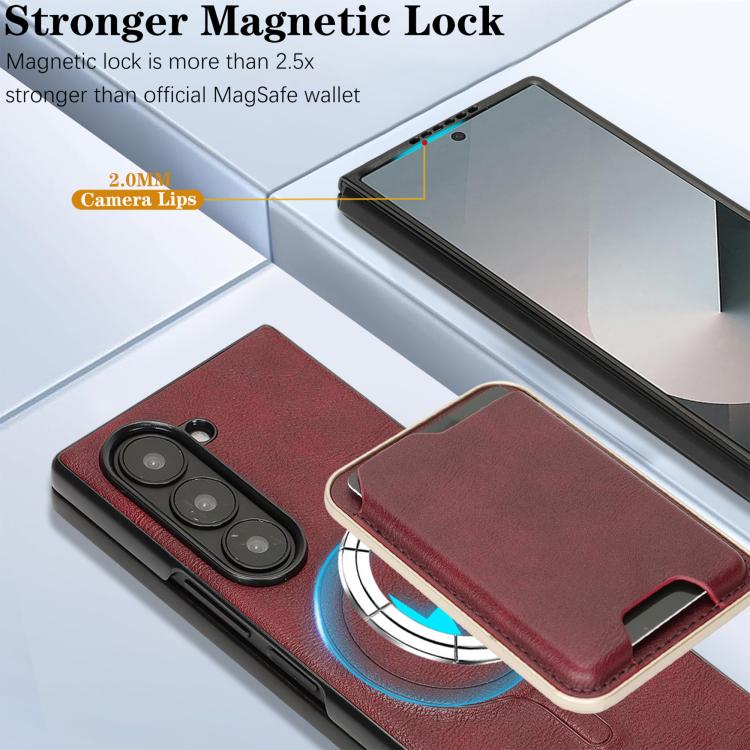 For Samsung Galaxy Z Fold7 Kalebol Slim MagSafe Ring Magnetic Card Bag Leather Phone Case