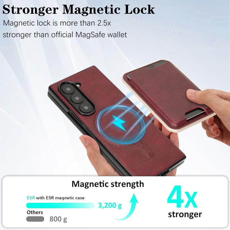 For Samsung Galaxy Z Fold7 Kalebol Slim MagSafe Ring Magnetic Card Bag Leather Phone Case
