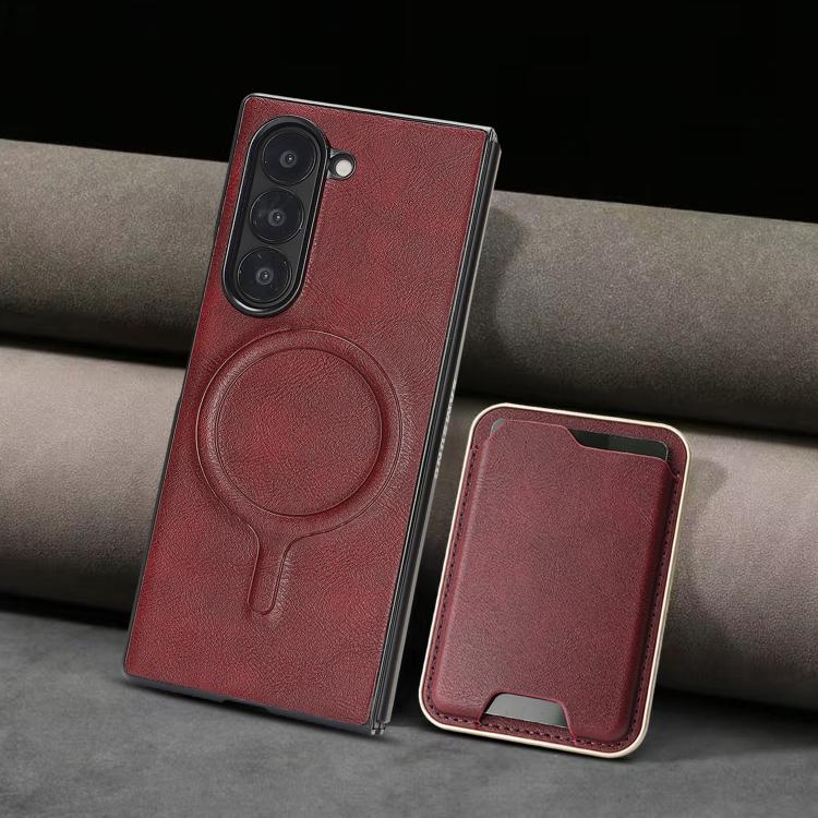 For Samsung Galaxy Z Fold7 Kalebol Slim MagSafe Ring Magnetic Card Bag Leather Phone Case