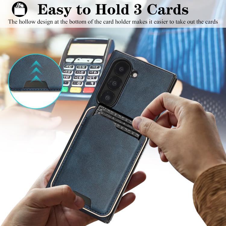 For Samsung Galaxy Z Fold7 Kalebol Slim MagSafe Ring Magnetic Card Bag Leather Phone Case