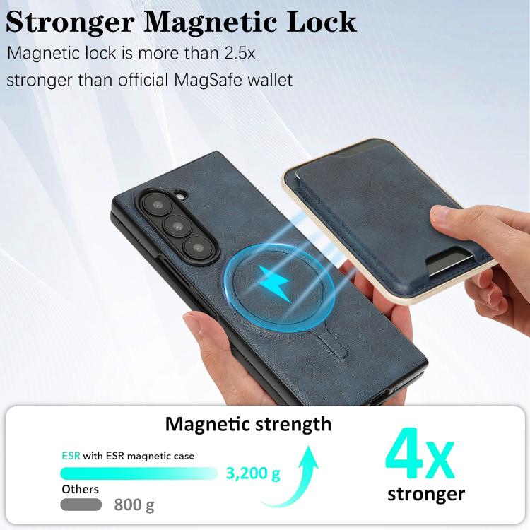 For Samsung Galaxy Z Fold7 Kalebol Slim MagSafe Ring Magnetic Card Bag Leather Phone Case