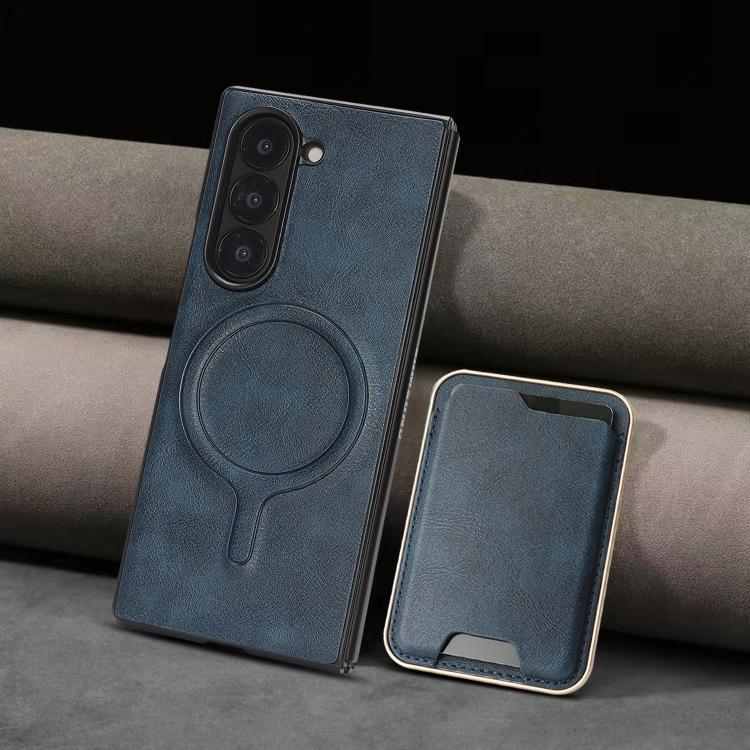 For Samsung Galaxy Z Fold7 Kalebol Slim MagSafe Ring Magnetic Card Bag Leather Phone Case