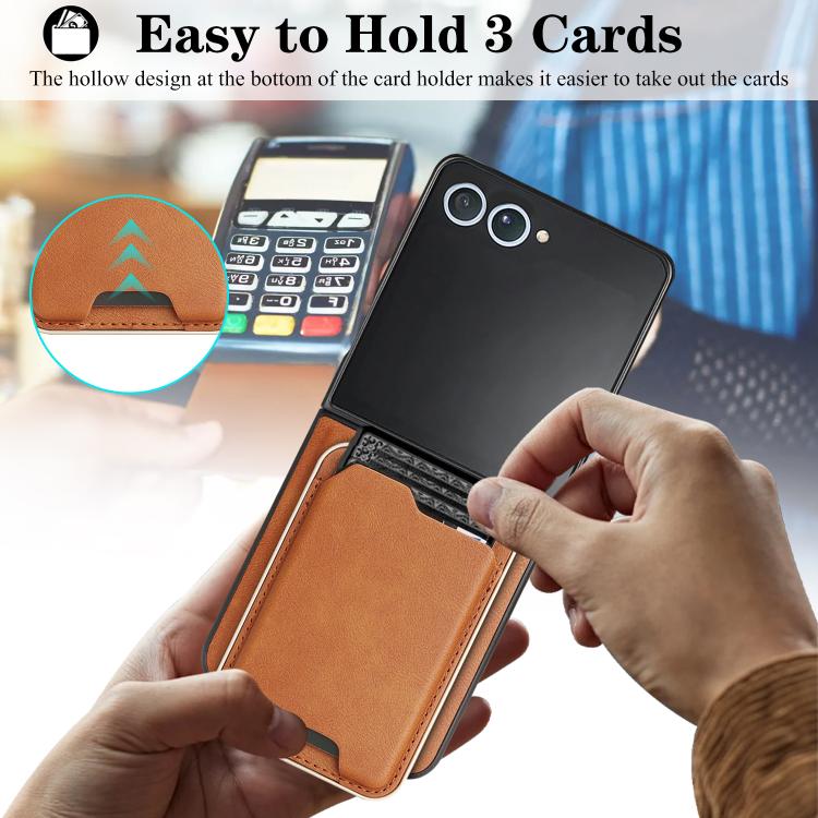 For Samsung Galaxy Z Flip7 Kalebol Slim MagSafe Ring Magnetic Card Bag Leather Phone Case