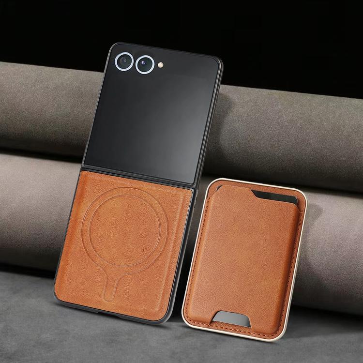For Samsung Galaxy Z Flip7 Kalebol Slim MagSafe Ring Magnetic Card Bag Leather Phone Case
