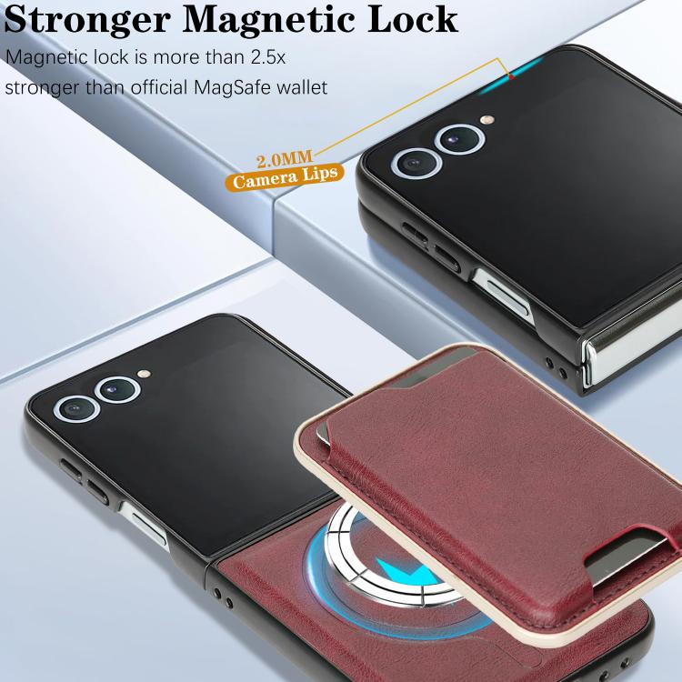 For Samsung Galaxy Z Flip7 Kalebol Slim MagSafe Ring Magnetic Card Bag Leather Phone Case