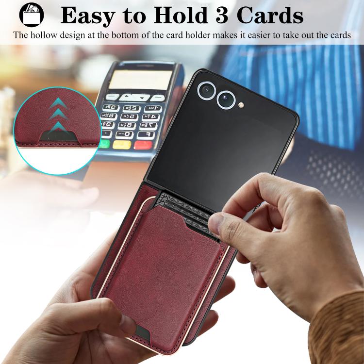 For Samsung Galaxy Z Flip7 Kalebol Slim MagSafe Ring Magnetic Card Bag Leather Phone Case