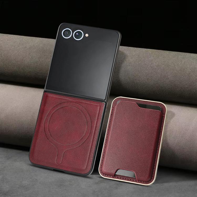For Samsung Galaxy Z Flip7 Kalebol Slim MagSafe Ring Magnetic Card Bag Leather Phone Case