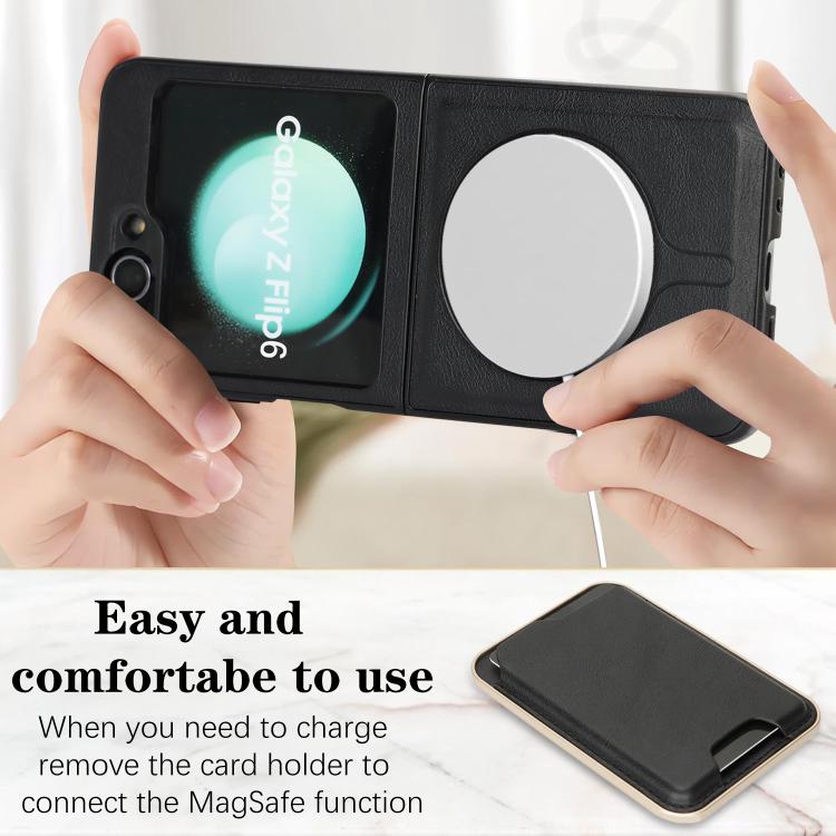 For Samsung Galaxy Z Flip6 / Flip7 FE Kalebol Slim MagSafe Ring Magnetic Card Bag Leather Phone Case