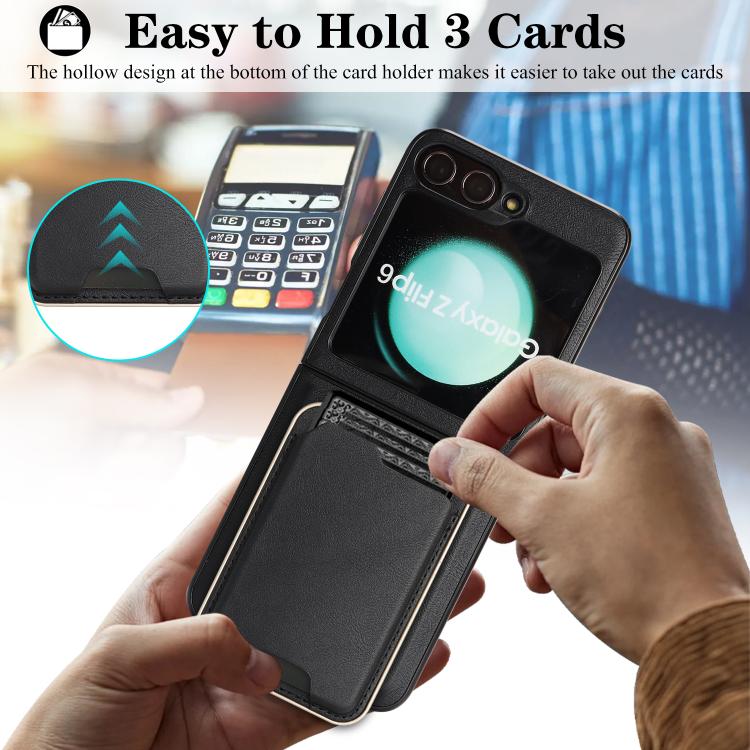 For Samsung Galaxy Z Flip6 / Flip7 FE Kalebol Slim MagSafe Ring Magnetic Card Bag Leather Phone Case