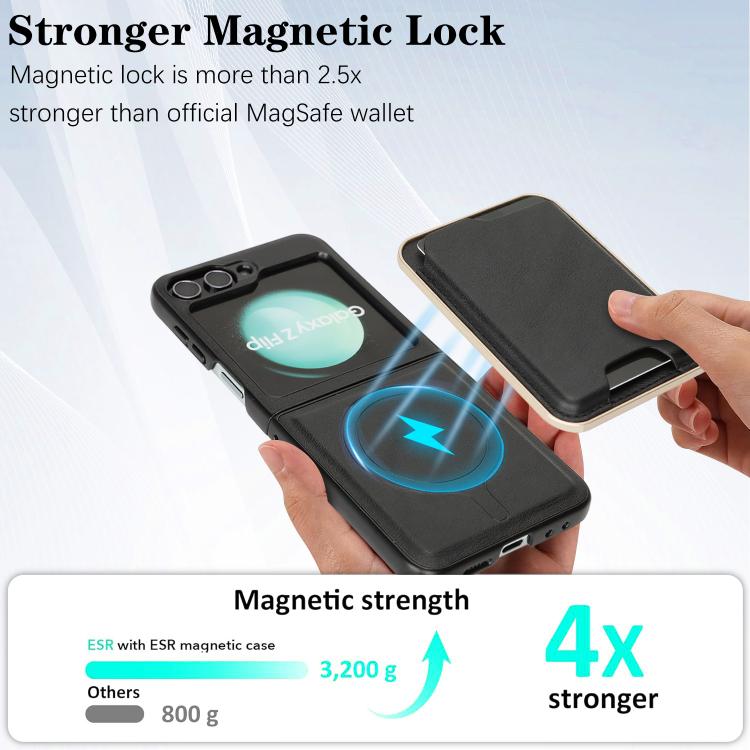 For Samsung Galaxy Z Flip6 / Flip7 FE Kalebol Slim MagSafe Ring Magnetic Card Bag Leather Phone Case