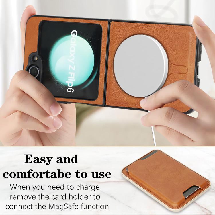 For Samsung Galaxy Z Flip6 / Flip7 FE Kalebol Slim MagSafe Ring Magnetic Card Bag Leather Phone Case