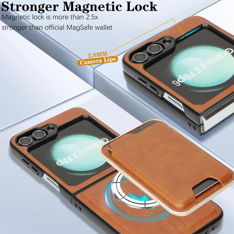 For Samsung Galaxy Z Flip6 / Flip7 FE Kalebol Slim MagSafe Ring Magnetic Card Bag Leather Phone Case