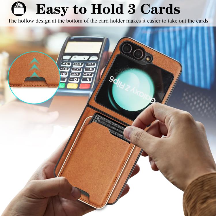 For Samsung Galaxy Z Flip6 / Flip7 FE Kalebol Slim MagSafe Ring Magnetic Card Bag Leather Phone Case